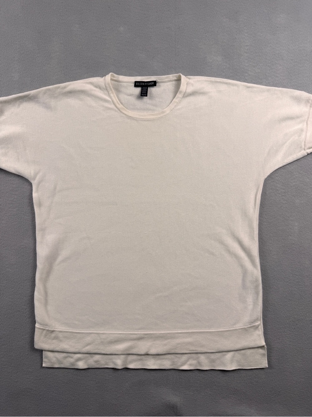 Eileen Fisher Womens XS Ivory Short Sleeve Pullover Knit Tunic Sweater Classic